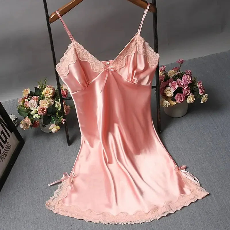 Sexy Lace Patchwork Camisole Lingerie Chemise Nightdress Wedding Silk Robe Nightwear Women Nighties Sleepwear Sexy Nightgowns