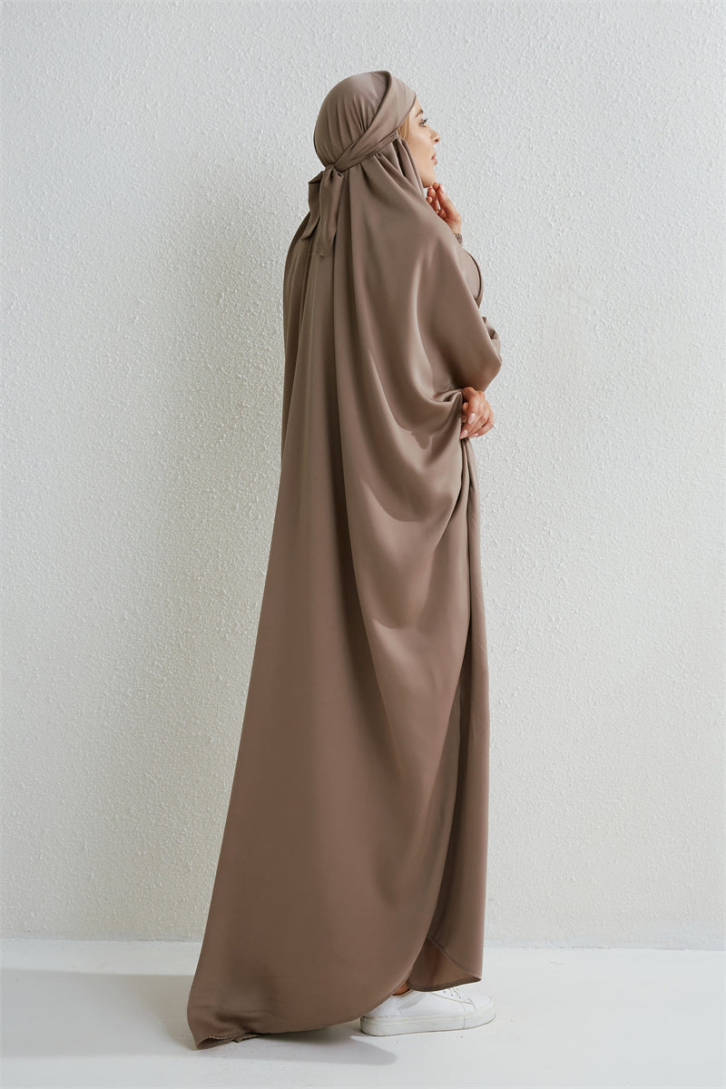 Abaya musulman à capuche manches smockées une pièce Robe de prière femmes Jilbab vêtements islamiques dubaï saoudien Robe noire modestie turque