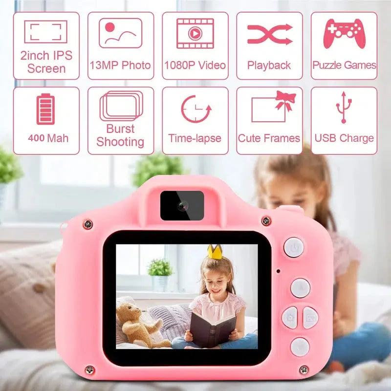 Super mignon enfants caméra enfants jouet éducatif enfants bébé anniversaire appareil photo numérique 1080P caméra vidéo avec cadeau gratuit pour fille