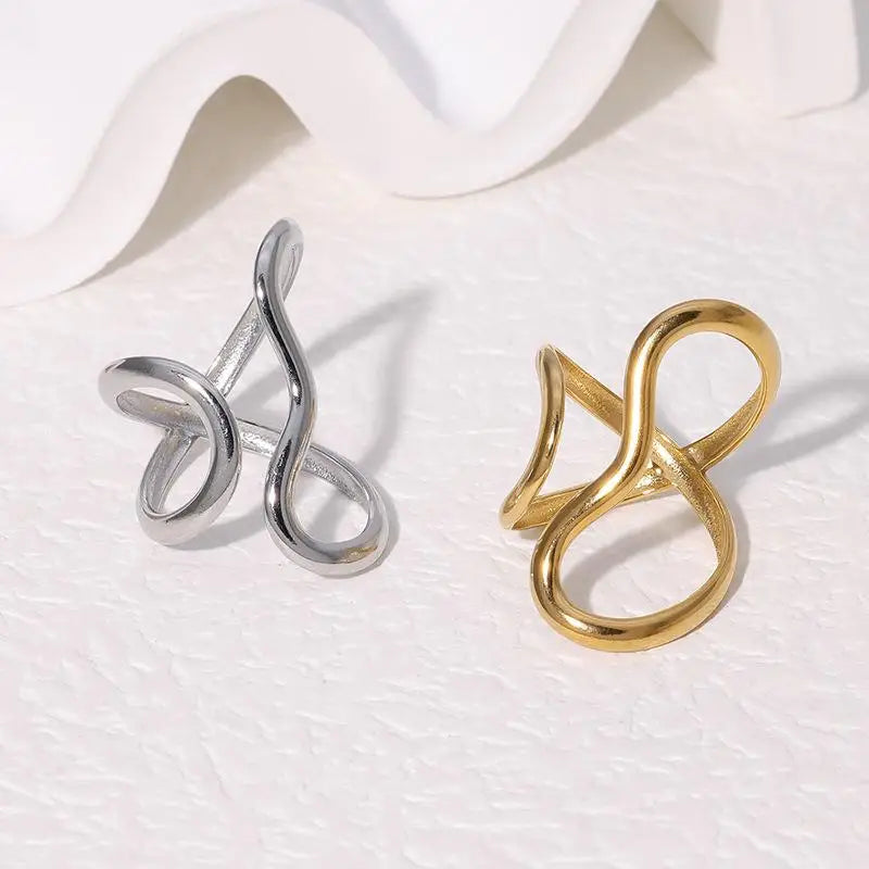 Women's Open Waterproof Stainless Steel Ring, Personality Charms, 18K Real Gold PVD Plated, Trendy Jewelry for Women