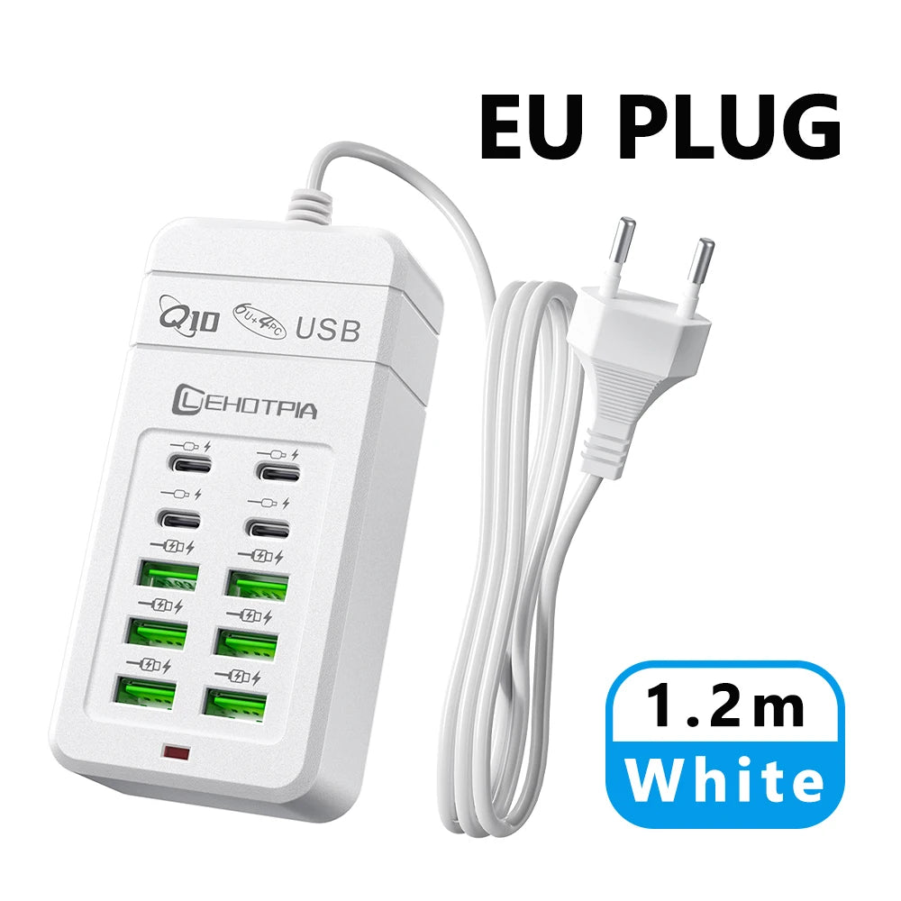 Chargeur USB rapide Multiple, prise ue UK US, adaptateur d'alimentation, rallonge de 1.2m, 6 USB-A 4 USB-C, Portable pour téléphone Portable