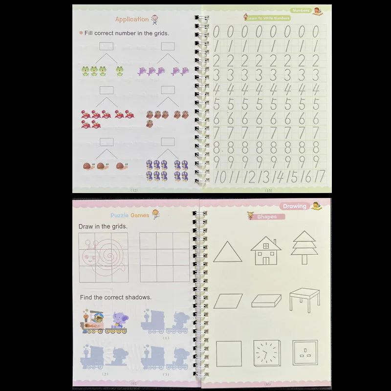 Cahier de pratique magique pour enfants — stylo, calligraphie, écriture réutilisable, préscolaire