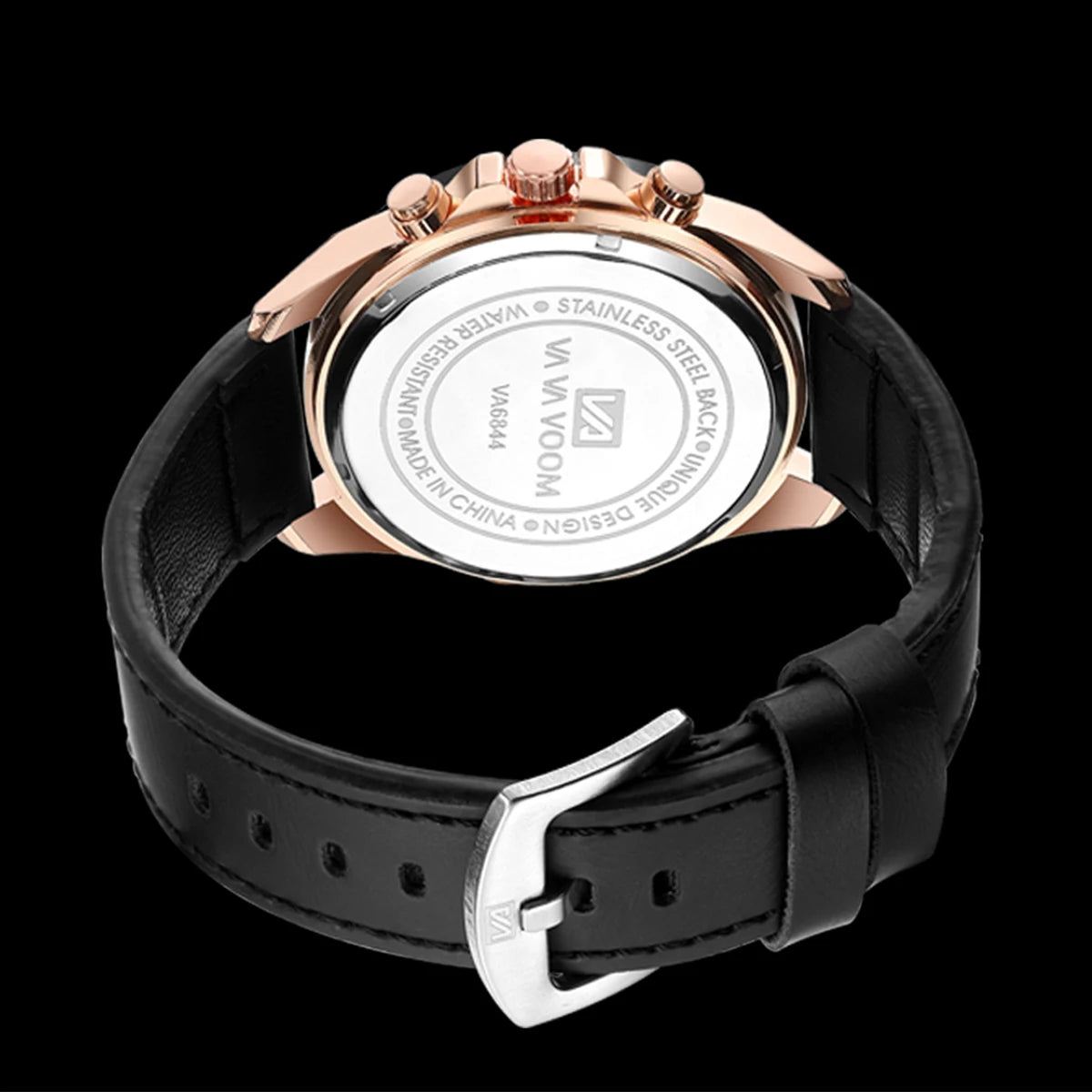 Montres de sport pour hommes, série de course de mode, 46mm, horloge en cuir noir VA VA VOOM, mouvement à Quartz 3Bar, montre-bracelet étanche pour hommes