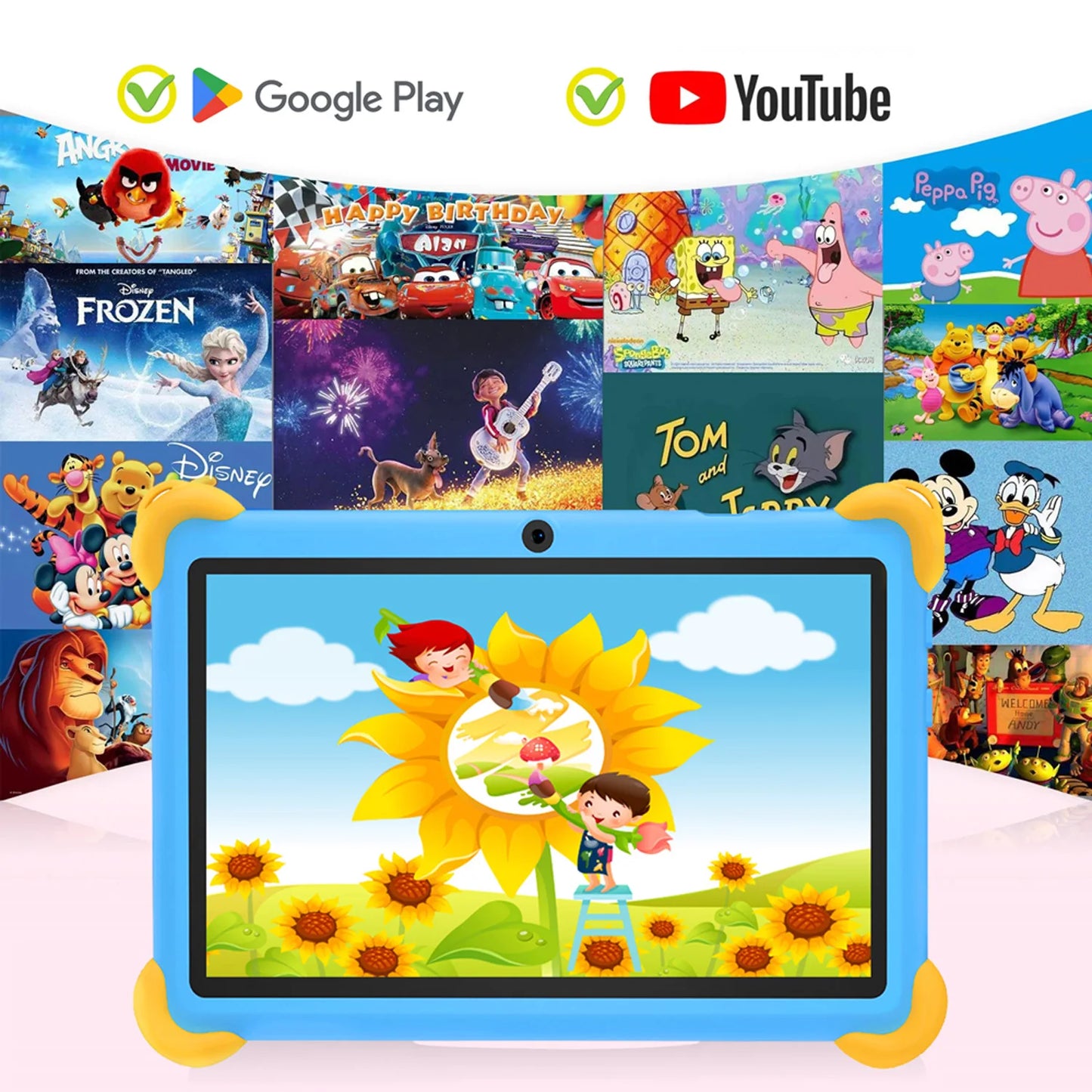 Tablette pour enfants de 7 pouces 5G avec motif de dessin animé, PC d'apprentissage et d'éducation Android avec étui à l'épreuve des enfants, tablette 4000mAh
