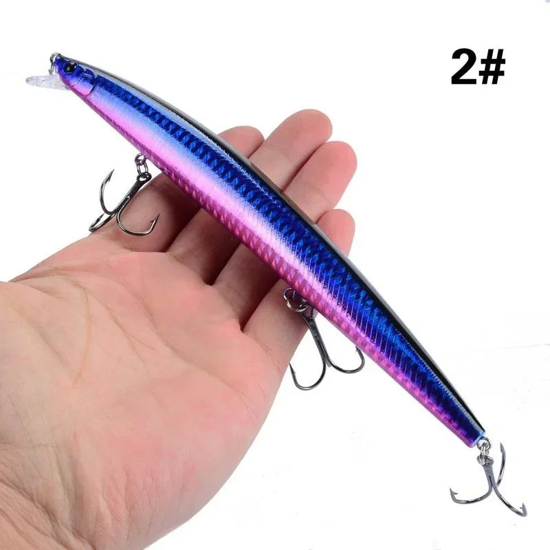 Leurre de pêche au vairon en plastique, appât Éldur, manivelle laser, gros faux poissons, appâts de pêche en mer, 16 couleurs, 18cm, 24g