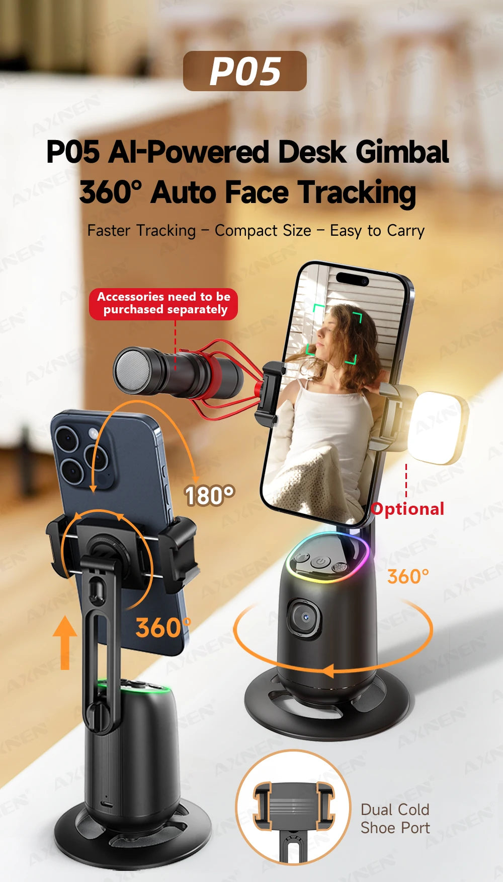 P05 — Stabilisateur Smartphone Suivi IA 360° Support Table Live & Vidéo