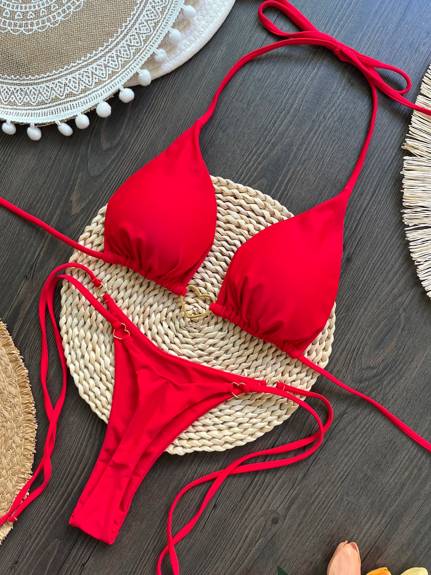 RUOTONSEPT-Maillot de bain deux pièces sexy pour femme, bikini brésilien, couleur unie, col licou, triangle, culotte tanga