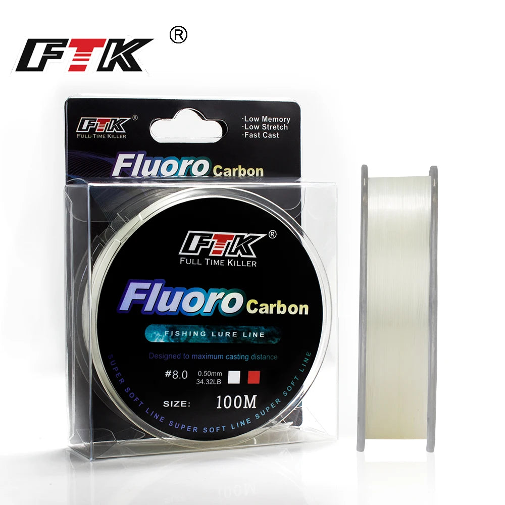 FTK 100M ligne de pêche à revêtement fluorocarbone 0.14mm-0.5mm 4.13LB-34.32LB ligne Monofilament en Fiber de carbone ligne de pêche à la carpe ligne coulante