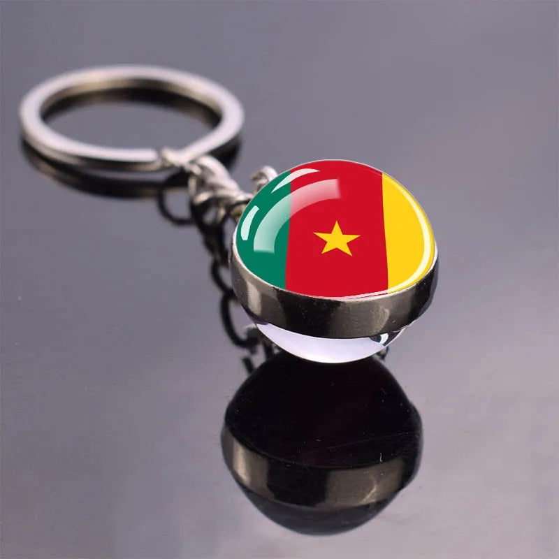 African Flag Keychain, Algeria, Somalia, Tunisia, Morocco, Egypt, National Flag, Double-sided Glass Ball Pendant, Gift