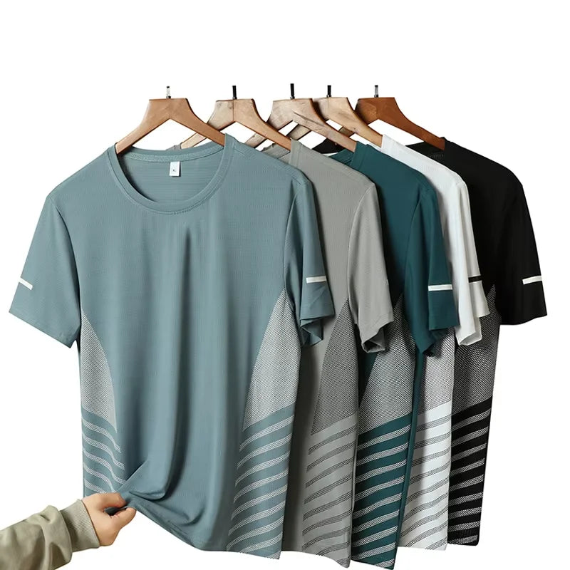 T-Shirt Course Soie Glacée Réfléchissant — Séchage Rapide Fitness Sport 5XL