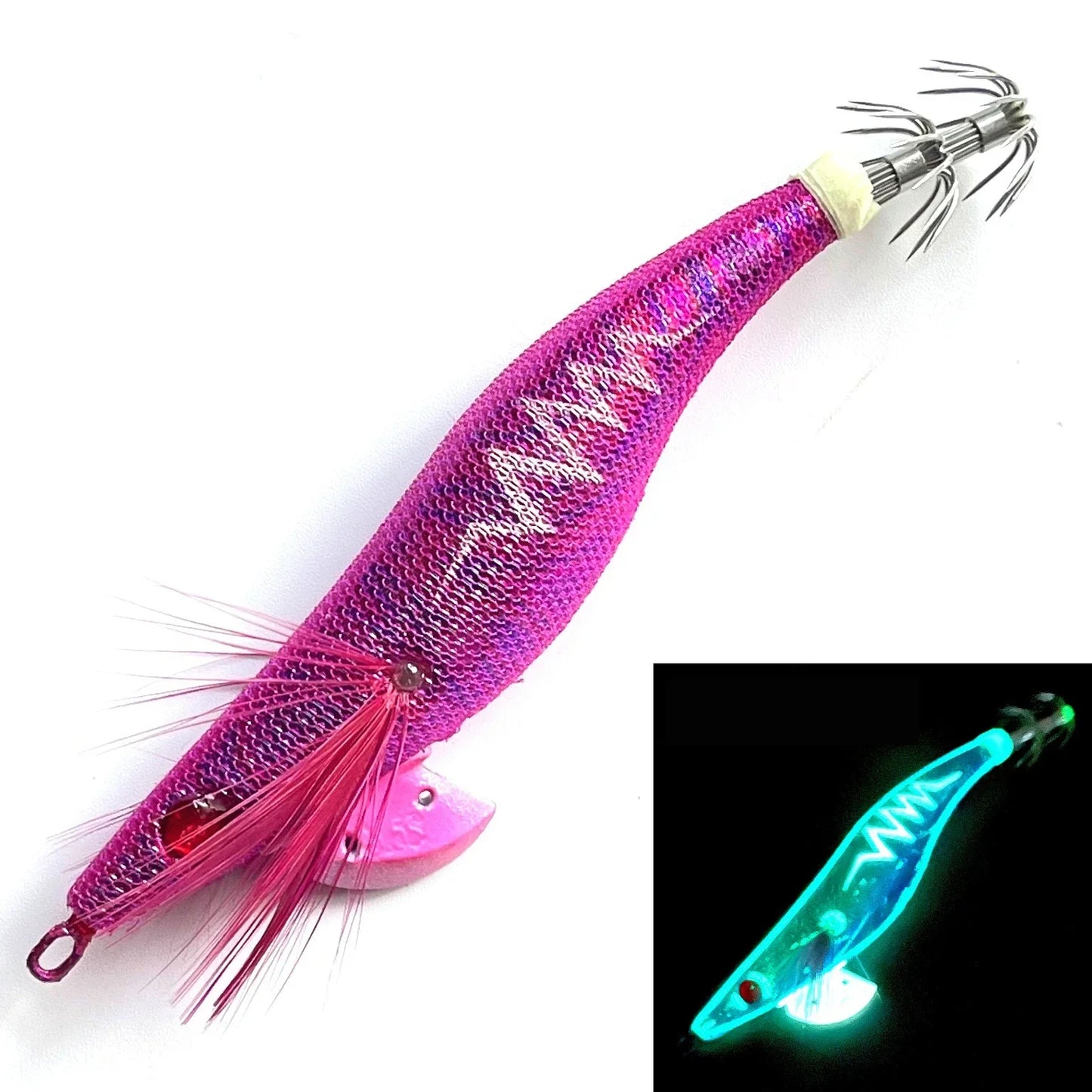 Appât phosphorescent en bois pour la pêche à la seiche, gabarits de calmar, crochets de gabarit de poulpe, léger et noctilucent, taille 3.5 #, 21g