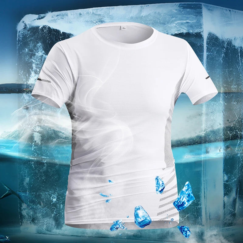 T-Shirt Course Soie Glacée Réfléchissant — Séchage Rapide Fitness Sport 5XL