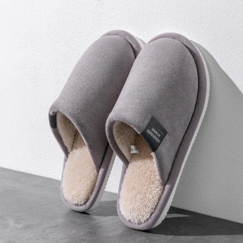 Winter Warm Slippers Men Home Non-Slip Soft Shoes Comfortable Flat Heel Indoor House Plush Slippers Bedroom Women Shoes