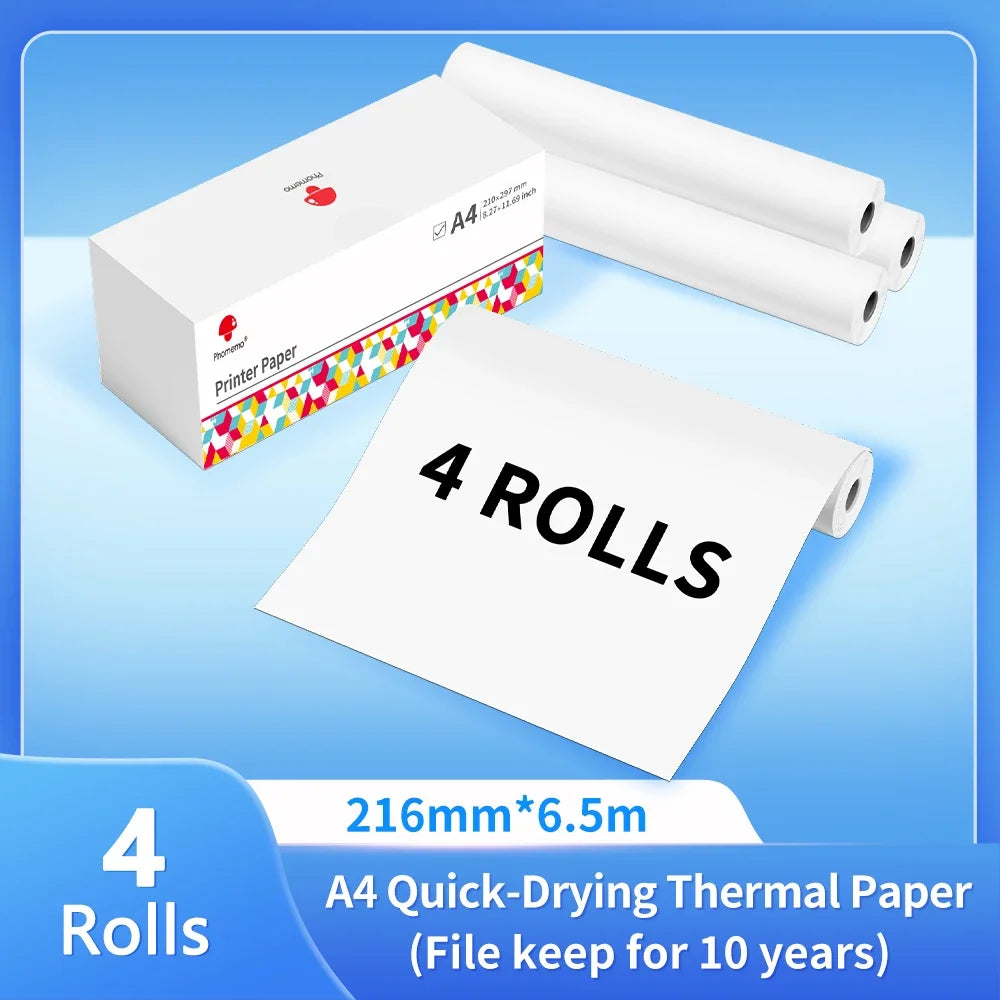 Papier thermique A4 pour imprimante portable — séchage rapide, continu, 2 rouleaux