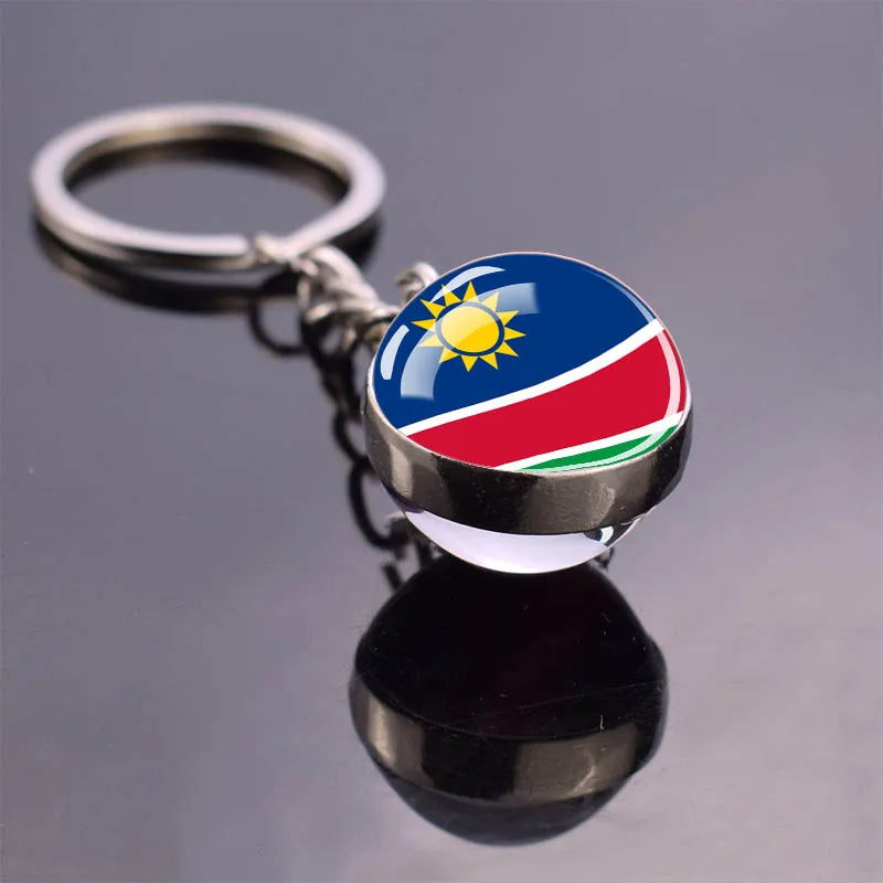 African Flag Keychain, Algeria, Somalia, Tunisia, Morocco, Egypt, National Flag, Double-sided Glass Ball Pendant, Gift