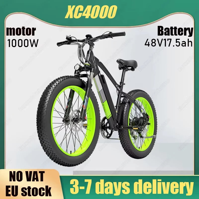 XC4000-Bicicleta eléctrica urbana con batería de litio de 1000W, 48V, 17,5 Ah, freno hidráulico, 26x4.0 pulgadas