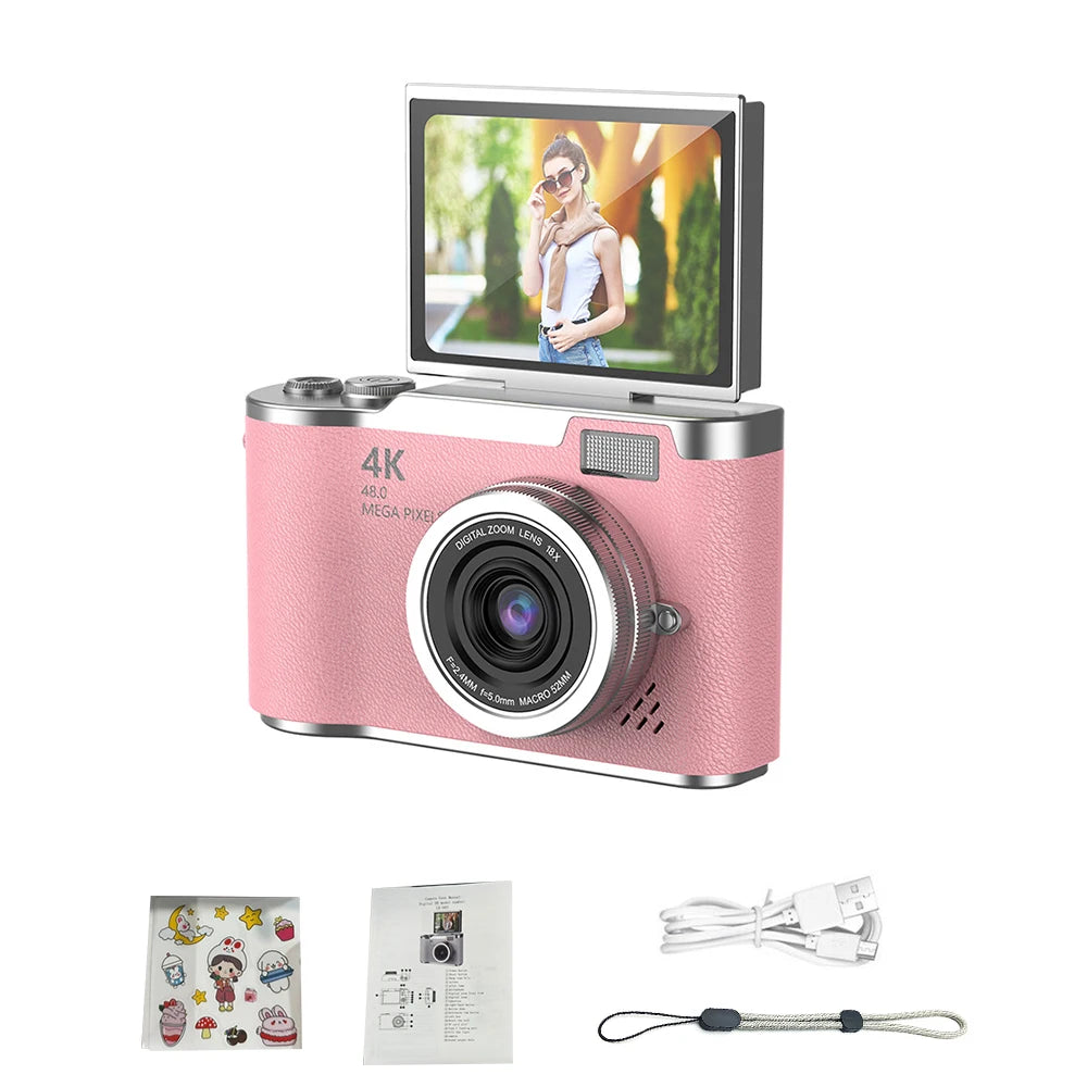 New 4K CCD 8X Digital Zoom Digital Camera for Students 48MP Compact Digital Photography Camera 180 Flip Screen Selfile Camera