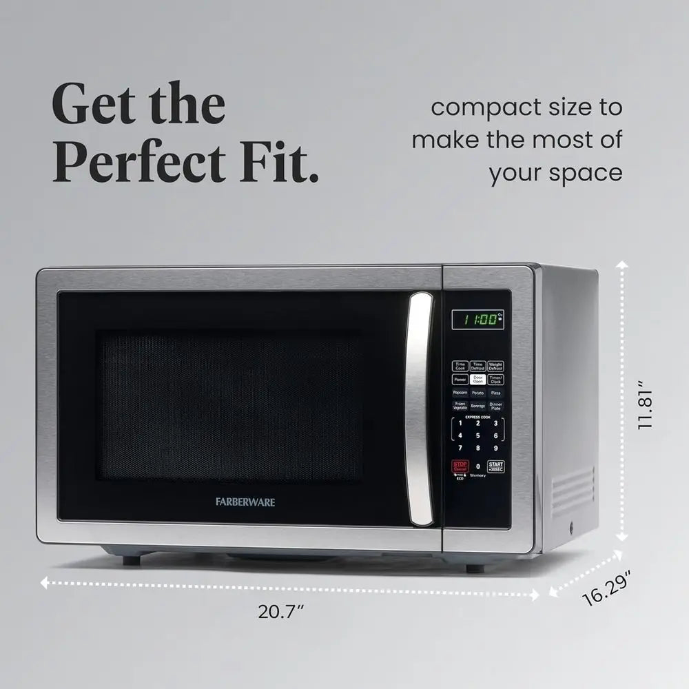 1.1 Cu. Ft. Countertop Microwave - 1000 Watts, Auto Cook, Roasting, Easy Clean, Child Safety Lock