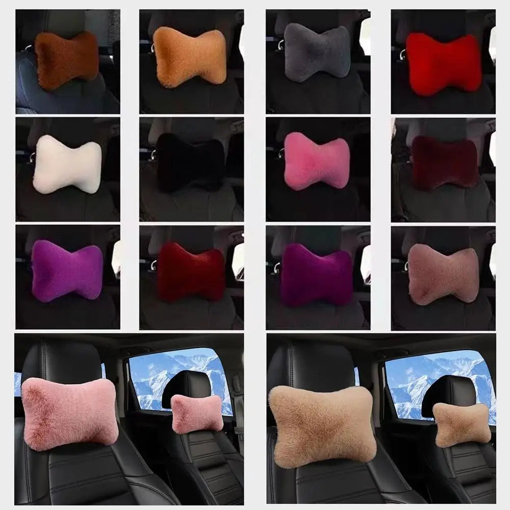 Plush Car Seat Neck Rest, 8 Colors Car Headrest, Plush Cushion, Warm and Comfortable, Waist Pillow Support Accessories, Winter