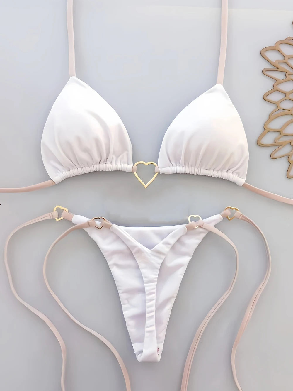 Ensemble bikini sexy dos nu couleur unie taille basse pour femme, maillot de bain deux pièces triangle string brésilien