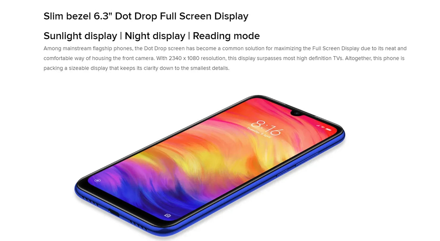 Xiaomi Redmi Note 7 PRO Smartphone d'origine 6GB 128GB Snapdragon 660AIE téléphone portable Android 48.0MP + 5.0MP caméra arrière téléphone portable