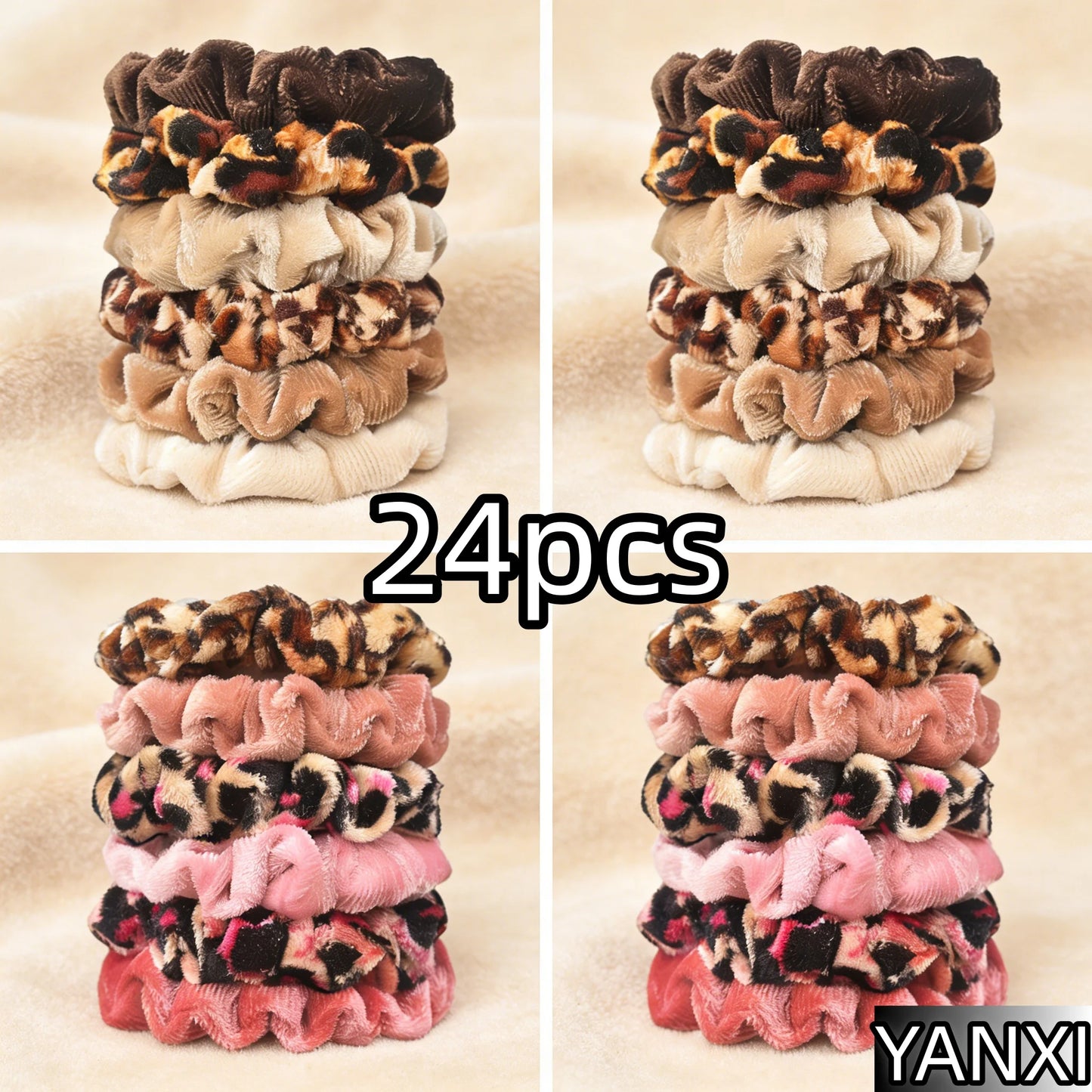 24/50/6 piezas de coleteros para mujer, accesorios de boutique de terciopelo, bonito estampado de leopardo, banda elástica de alta calidad, cinta para el pelo, lazo para cola de caballo