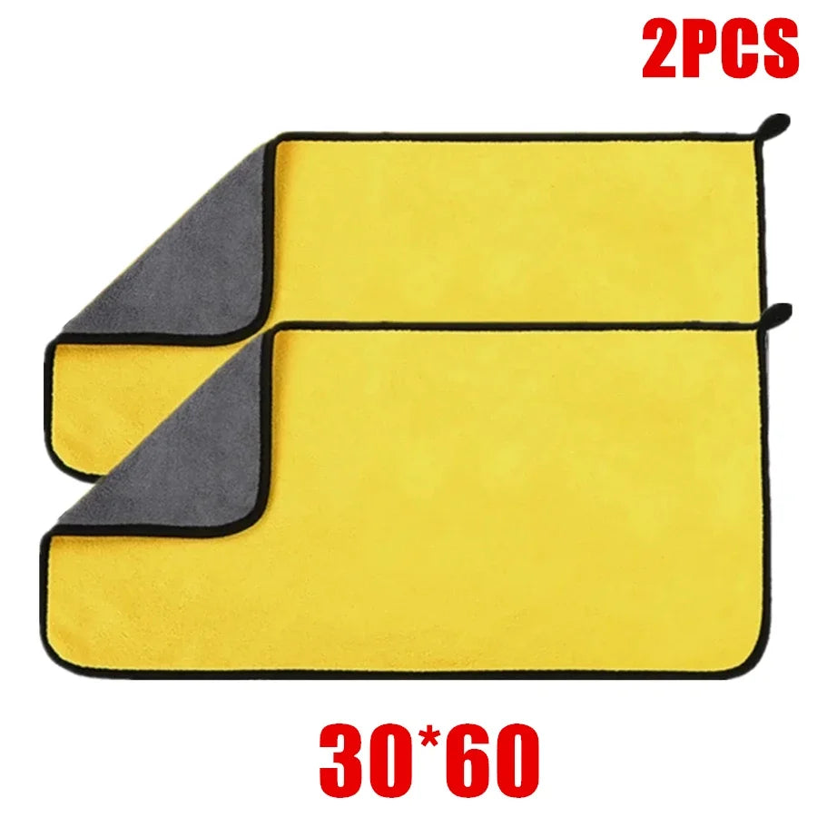 Serviette de nettoyage en microfibre épaisse, chiffon de séchage doux, serviettes de lavage de carrosserie de voiture, chiffons de nettoyage Double couche, accessoires de voiture, 1/2/6/10 pièces
