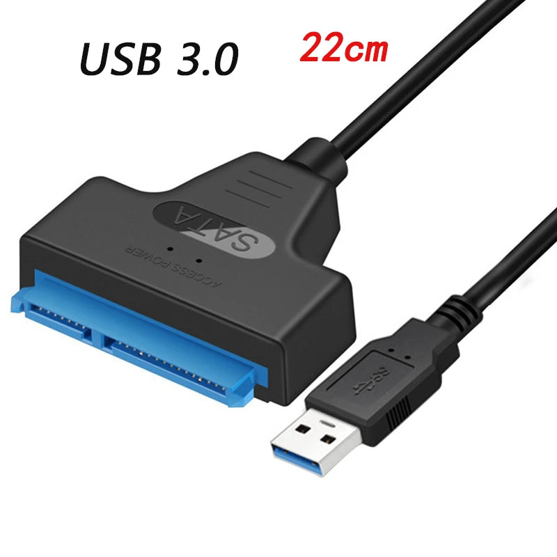 Adaptateur SATA vers USB 3.0/2.0/type-c, câble Sata jusqu'à 6 Gbps, prise en charge du disque dur externe SSD de 2.5 pouces, câble Sata III à 22 broches