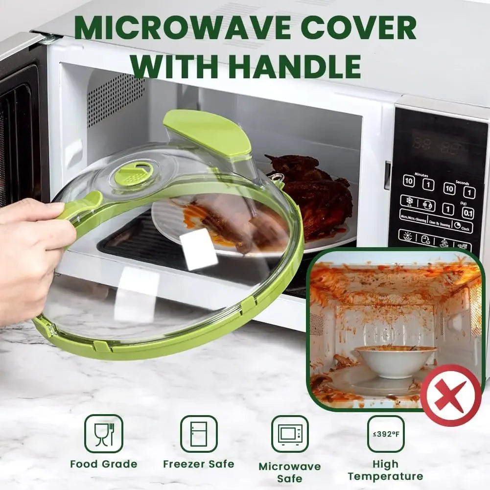 Couvercle transparent pour micro-ondes, avec cuiseur à vapeur et poignée, couvercle d'assiette de 10 pouces, Gadgets de cuisine