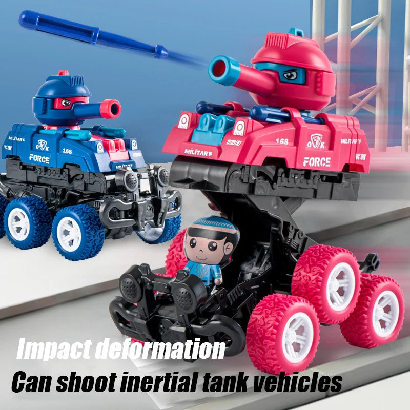 Coches pequeños de juguete de inercia para niños, vehículo todoterreno 6WD, modelo de lanzamiento por deformación por colisión, juguetes para niños, regalos de cumpleaños
