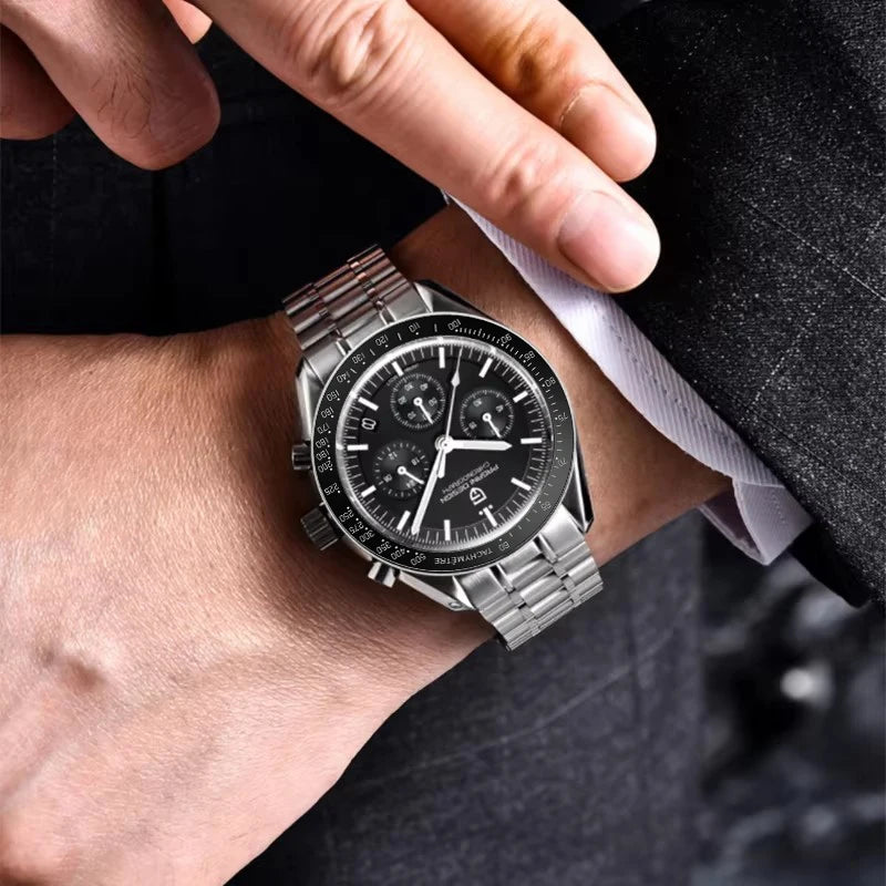 Montre à quartz de luxe pour hommes — chronographe VK63, miroir saphir AR, lumineuse, cadeau 2025