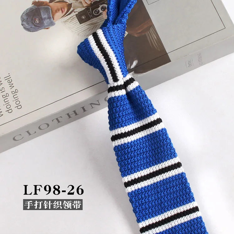 Cravates tricotées rayées pour hommes, rétro étroit, Style coréen, chemises décontractées, accessoires, costume, cravate