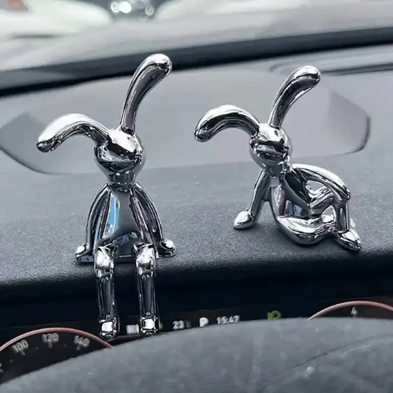 Double Statue de lapin à longues oreilles, 2 pièces, accessoires de décoration de dessin animé, salon, chambre à coucher, voiture, ornement décoratif de bureau