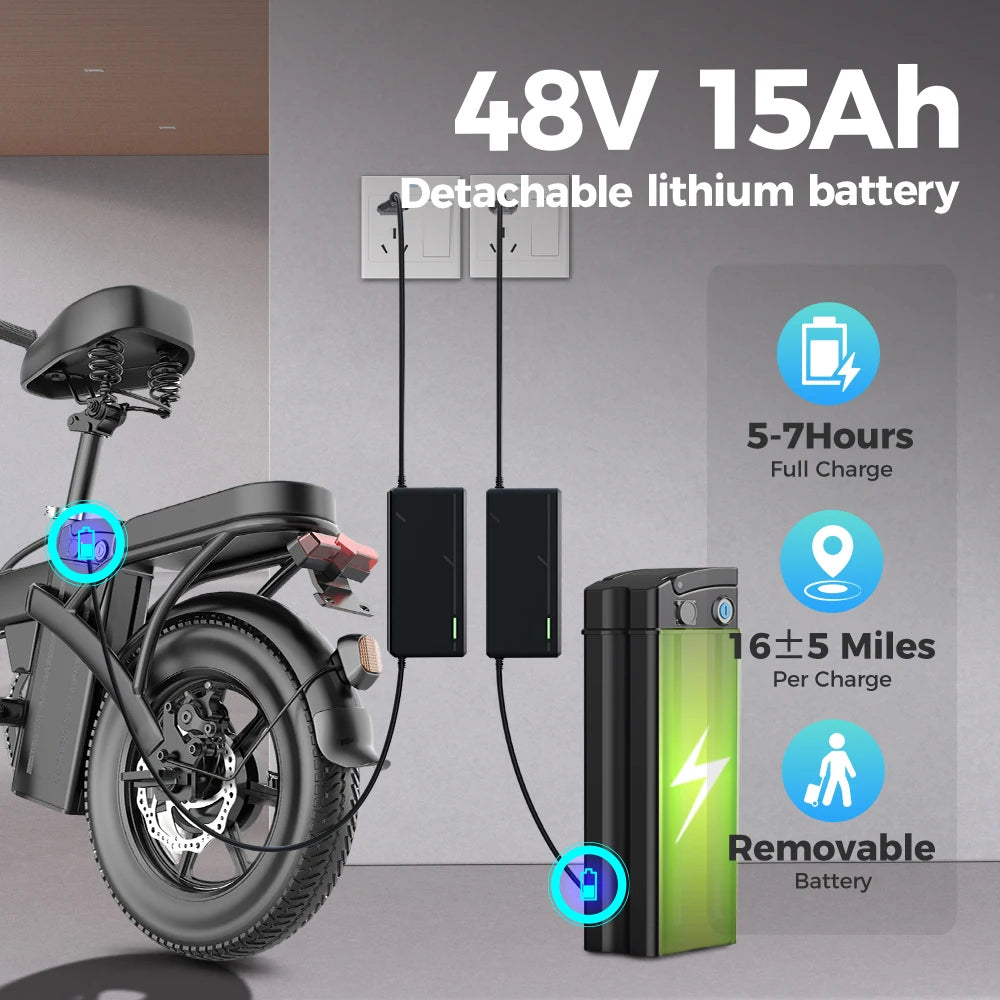 Vélo Électrique 500W 48V 8Ah 14 Pouces — Ville Neige Adulte