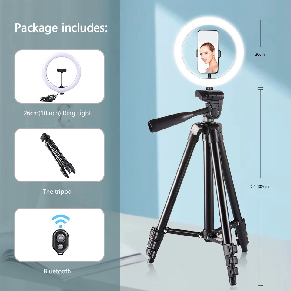 Anneau Lumineux LED Selfie 26cm avec Trépied — Éclairage Photo & Vidéo YouTube