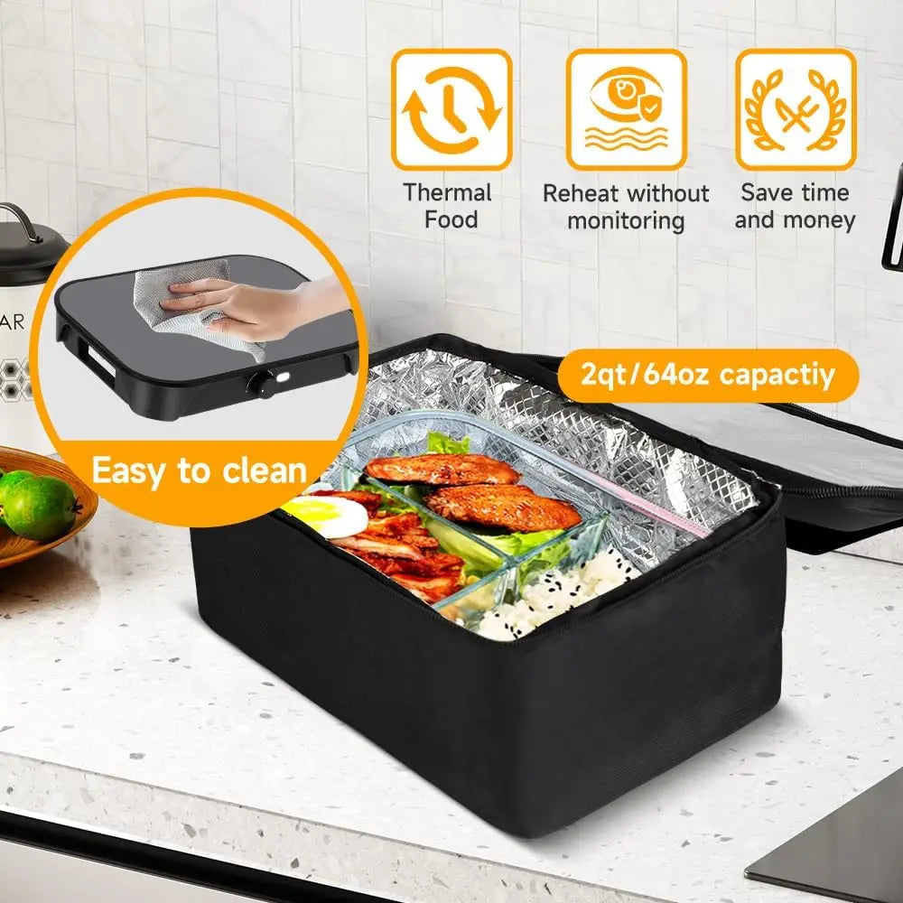 Four portable Réchauffeur de nourriture réglable 100W, 12V/24V/110V Boîte à lunch électrique pour adultes, Micro-ondes personnel pour réchauffer
