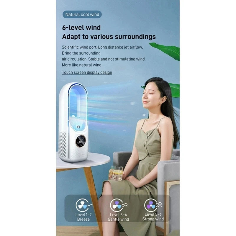 Refroidisseur d'air USB portable sans feuilles, ventilateur électrique, 6 vitesses, minuterie silencieuse, climatiseur, ventilateur de refroidissement, humidificateur, ventilateur de conditionnement
