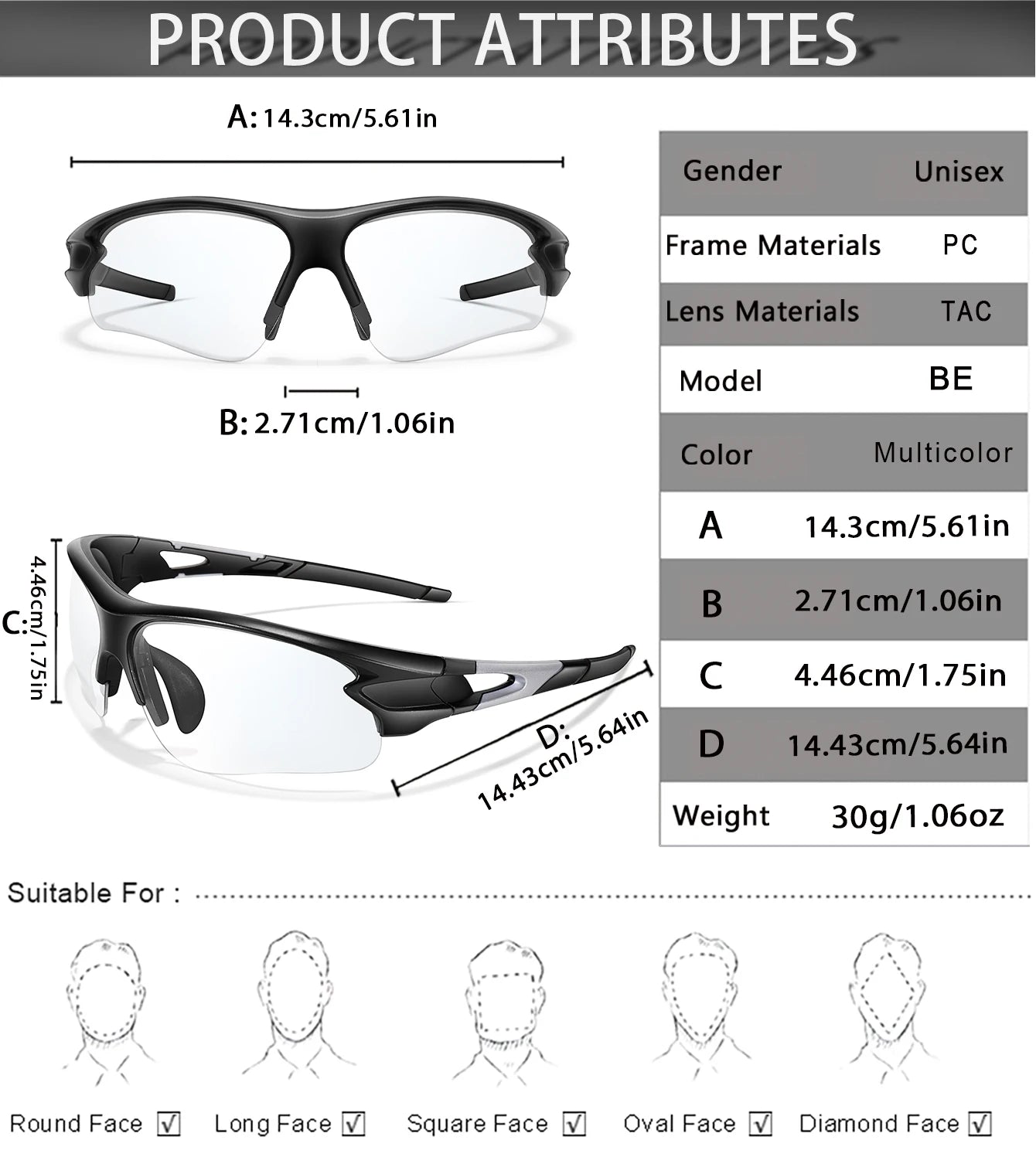 Lunettes de soleil photochromiques pour hommes et femmes, lunettes de sport de plein air, pêche, cyclisme, course à pied, conduite, marque de mode