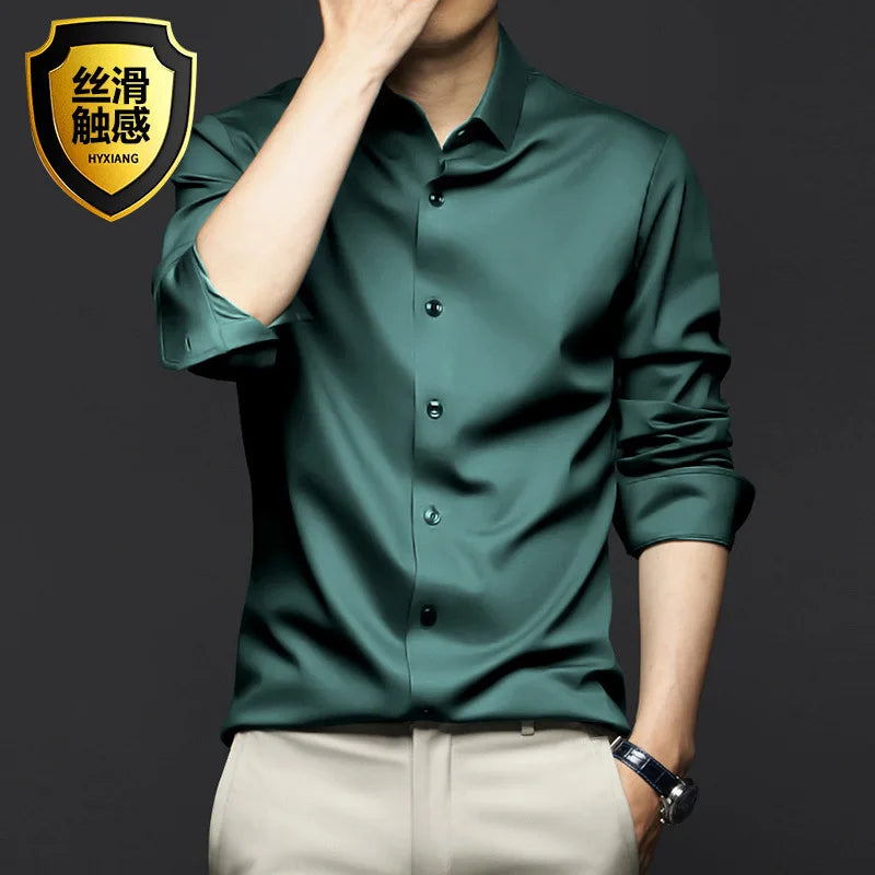 Men's Long Sleeve Shirt, Wrinkle-Resistant Business Attire, Non-Iron, Premium Casual Professional Suit, White Shirt, S-5XL