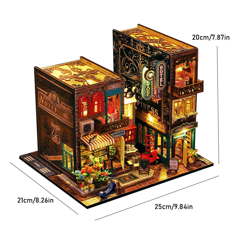 Wooden Dollhouse, Garden Model, 3D Puzzle, Assemble Building Kits, Toys, Bedroom Decor with LED Lights, Dollhouse Gift, DIY
