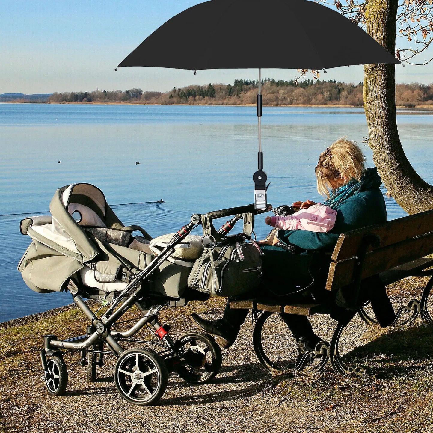 Parasol de chaise de plage protection UV — pare-soleil poussette bébé, 360°, réglable, pince