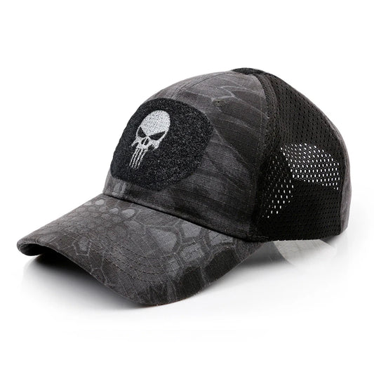 Men's and Women's Mesh Baseball Cap, Camouflage, Skull, Adjustable, Airsoft, Tactical Outdoor Hiking, New Summer Collection 2024
