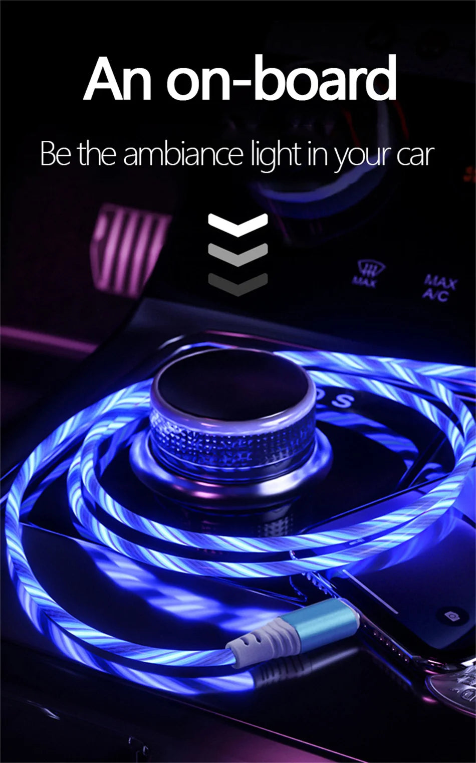Câble USB Lumineux 7A — Charge Rapide Micro USB & Type-C LED Streamer