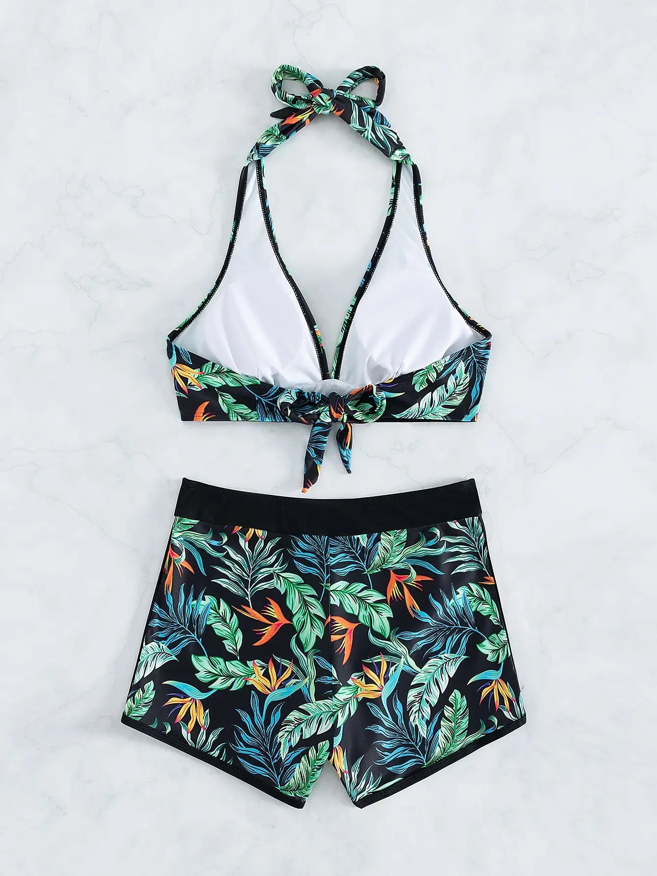 Ensemble de bikini halter 2026, maillot de bain court pour femme, maillot de bain taille haute imprimé, tenue de plage
