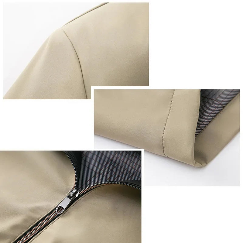 BROWON Men's Casual Daily Jacket Solid Color Stand-up Collar Work Business Wear-Resistant Autumn Jacket for Men's Commuting