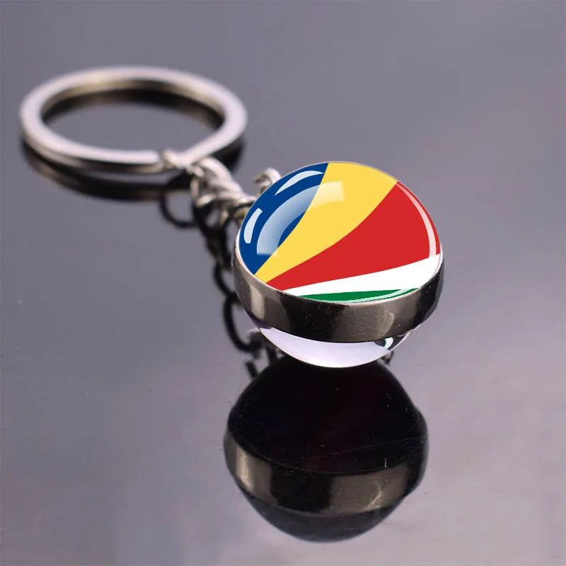 African Flag Keychain, Algeria, Somalia, Tunisia, Morocco, Egypt, National Flag, Double-sided Glass Ball Pendant, Gift