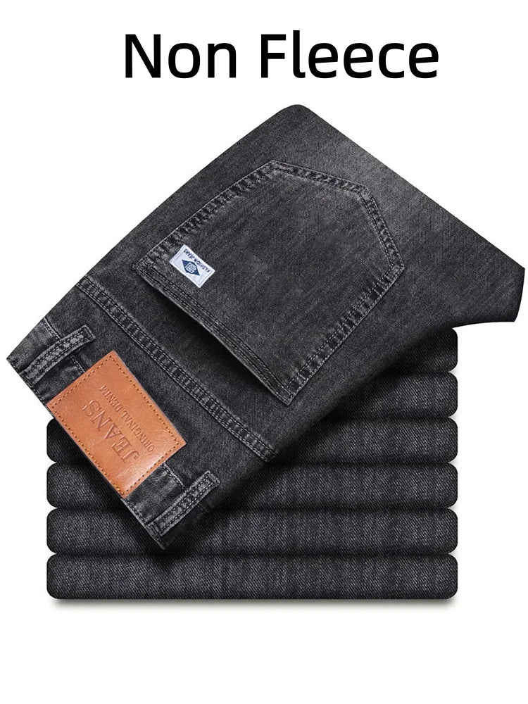 Men's Warm Winter Fleece-Lined Jeans, Thick, Stretchy, Casual, Lightweight Pants for Office and Everyday Wear