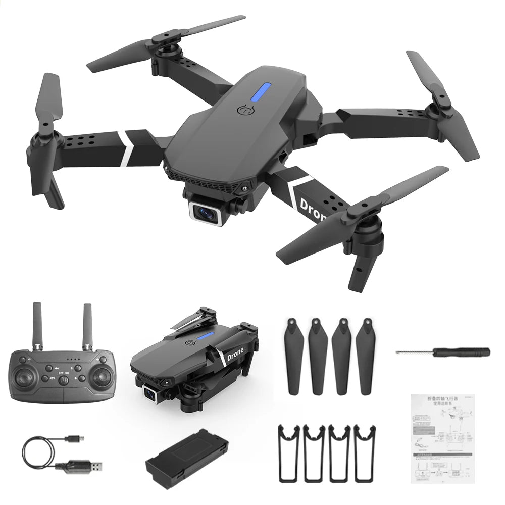 New E88 Pro 2026 Drone, 4K HD Dual Camera, FPV, 13 Minutes Flight Time, Long Range, Foldable RC Quadcopter, Mini E88 Pro Drone, Boys' Toy