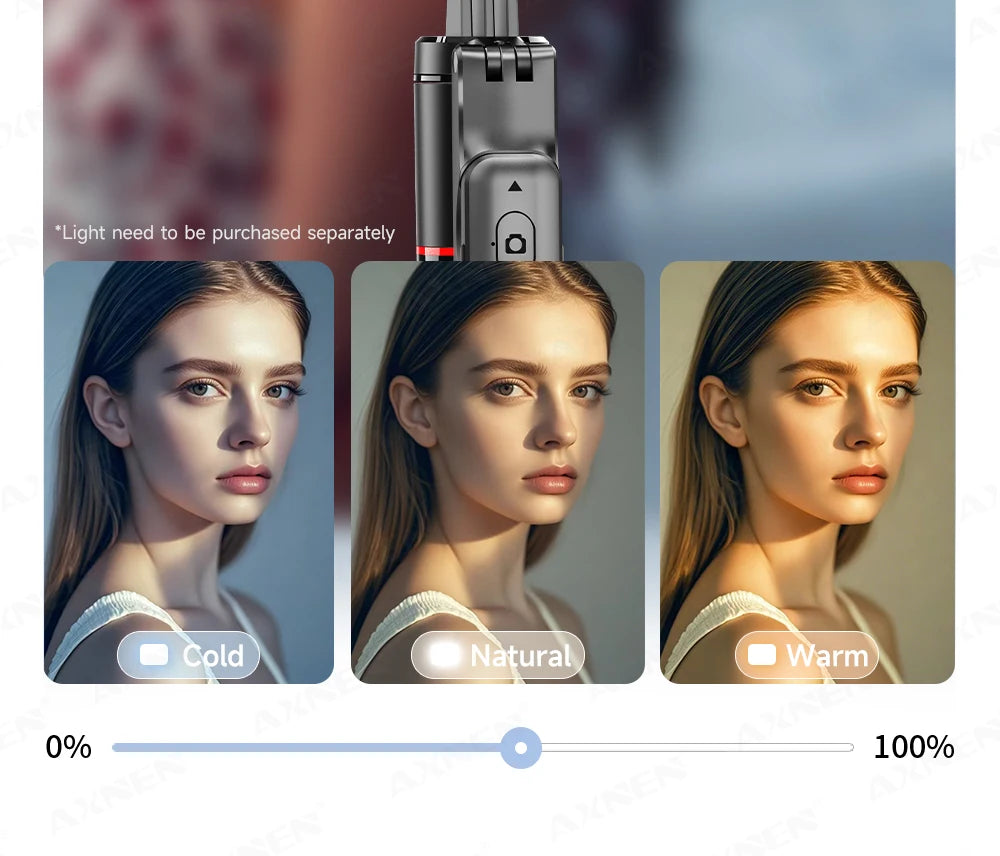 Perche à selfie trépied 1708mm avec télécommande Bluetooth — rotation 360°, interface 1/4", lumière optionnelle