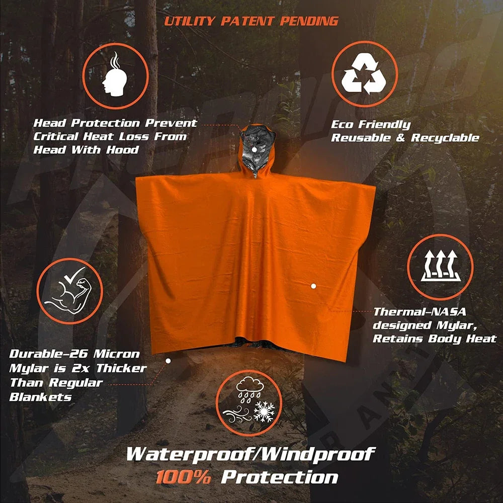 LIFE poncho de survie d'urgence Poncho de pluie couverture spatiale de survie thermique imperméable réfléchissant thermique imperméable pour le camping randonnée